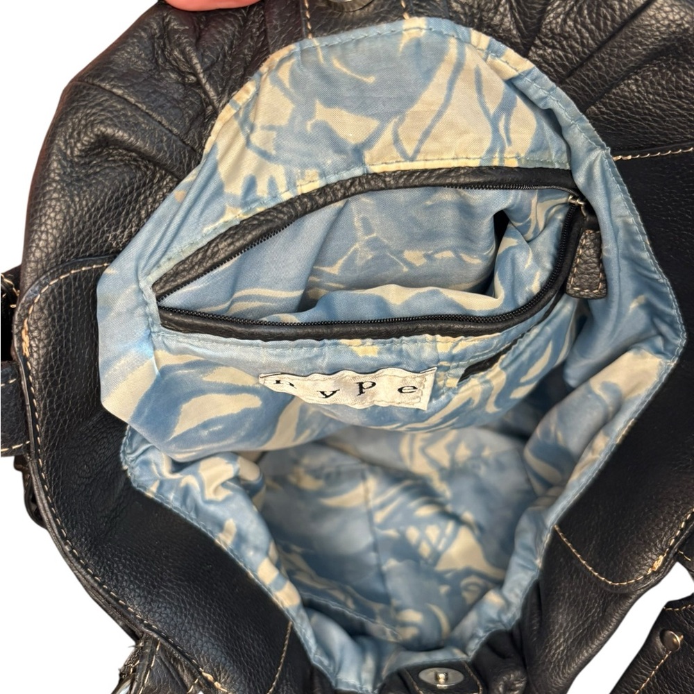 Hype Black Pebbled Leather Slouch Satchel Drawstring Buckle Y2K Shoulder Bag - Picture 9 of 11
